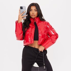 Shiny Red Vinyl Bubble Puffer Coat 